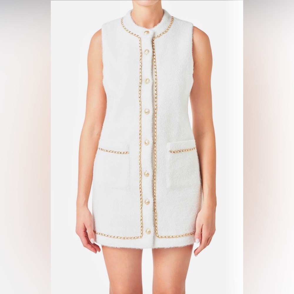 NWT 🤍 Endless Rose Fuzzy Chain Trim Minidress